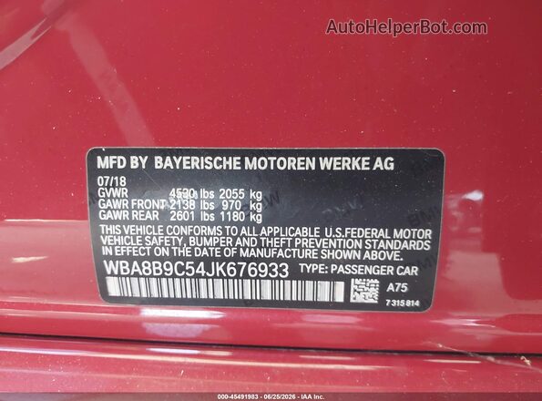 WBA8B9C54JK676933 2018 BMW 3 SERIES Red Widok komory silnika