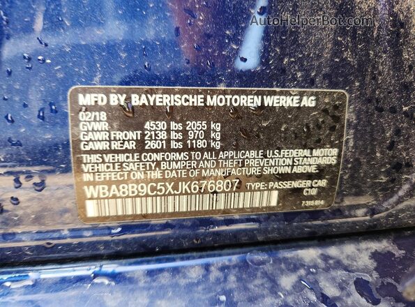 WBA8B9C5XJK676807 2018 BMW 3 SERIES Blue ძრავის განყოფილების ხედი