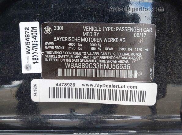 WBA8B9G33HNU56636 2017 BMW 3 SERIES Black Շարժիչի բաժամունքի տեսք