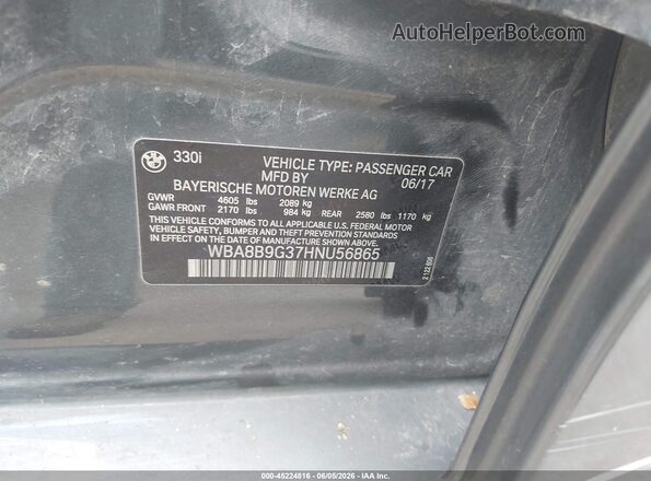 WBA8B9G37HNU56865 2017 BMW 3 SERIES Gray ძრავის განყოფილების ხედი