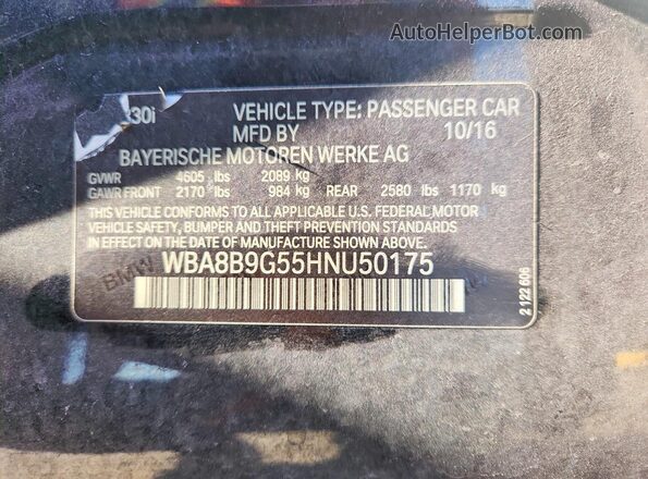 WBA8B9G55HNU50175 2017 BMW 3 SERIES Black Вид підкапотного простору