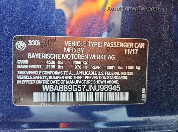 WBA8B9G57JNU98945 2018 BMW OTHER Синий Вид подкапотного пространства