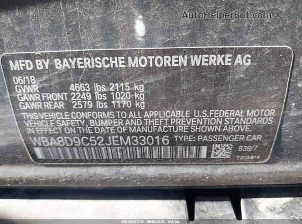WBA8D9C52JEM33016 2018 BMW 3 SERIES Gray Engine compartment view
