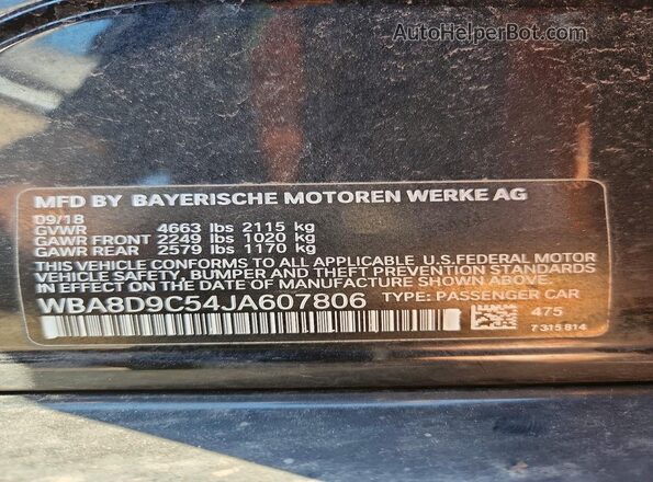 WBA8D9C54JA607806 2018 BMW 7 SERIES Black 