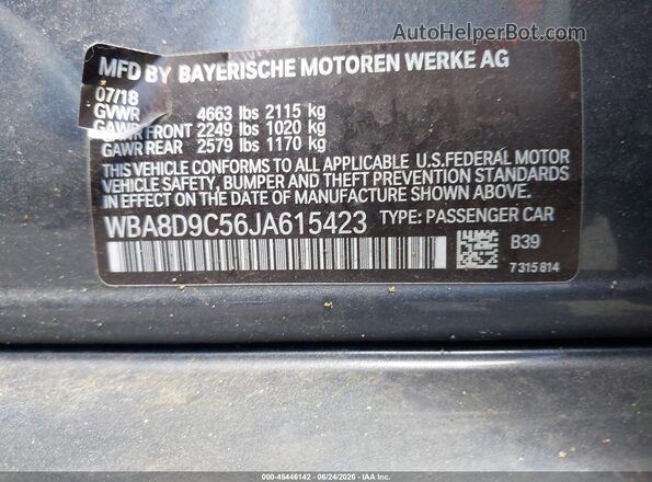 WBA8D9C56JA615423 2018 BMW 3 SERIES Gray ძრავის განყოფილების ხედი