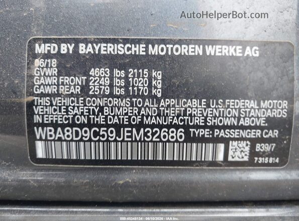 WBA8D9C59JEM32686 2018 BMW 3 SERIES Gray Widok komory silnika