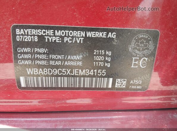 WBA8D9C5XJEM34155 2018 BMW 3 SERIES Красный Вид подкапотного пространства