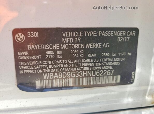 WBA8D9G33HNU62267 2017 BMW OTHER White VIN sticker view