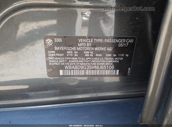 WBA8D9G35HNU65106 2017 BMW 3 SERIES Gray Widok komory silnika