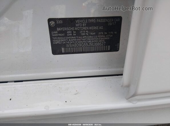 WBA8D9G55JNU68627 2018 BMW 3 SERIES White ძრავის განყოფილების ხედი