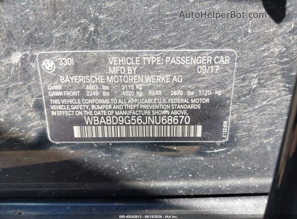 WBA8D9G56JNU68670 2018 BMW 3 SERIES Black ძრავის განყოფილების ხედი