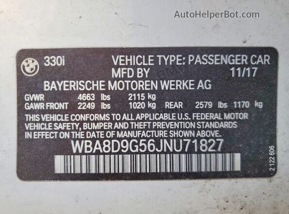 WBA8D9G56JNU71827 2018 BMW 3 SERIES Белый Вид подкапотного пространства