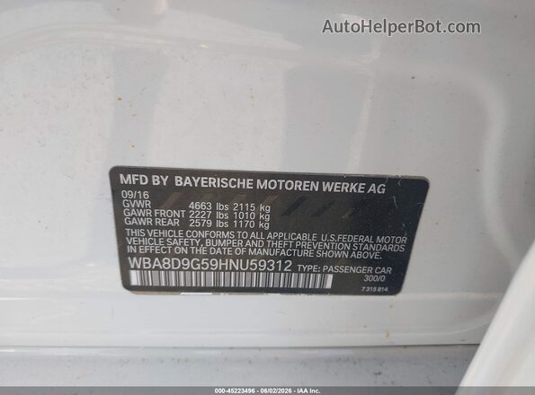 WBA8D9G59HNU59312 2017 BMW 3 SERIES White ძრავის განყოფილების ხედი
