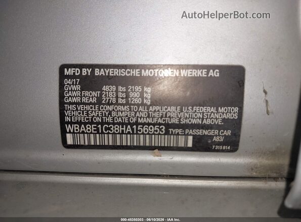 WBA8E1C38HA156953 2017 BMW 3 SERIES Silver Engine compartment view