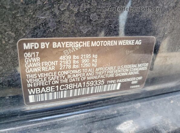 WBA8E1C38HA159335 2017 BMW 3 SERIES Black VIN კოდის სტიკერის ხედი