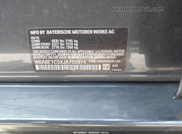 WBA8E1C5XJA755974 2018 BMW 3 SERIES Black ძრავის განყოფილების ხედი
