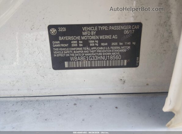 WBA8E1G33HNU18560 2017 BMW 3 SERIES Белый Вид подкапотного пространства