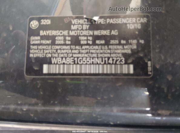 WBA8E1G55HNU14723 2017 BMW 3 SERIES Gray Вид підкапотного простору