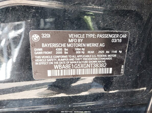 WBA8E1G5XGNT38382 2016 BMW 3 SERIES Black Engine compartment view