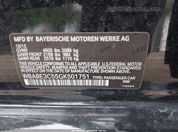 WBA8E3C55GK501751 2016 BMW 3 SERIES Black Շարժիչի բաժամունքի տեսք