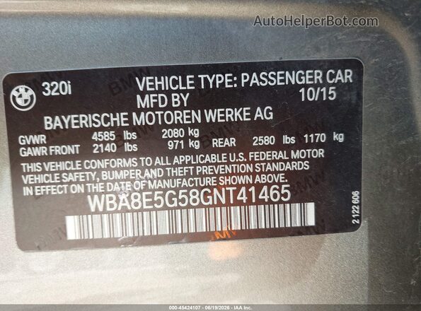 WBA8E5G58GNT41465 2016 BMW 3 SERIES Gold ძრავის განყოფილების ხედი