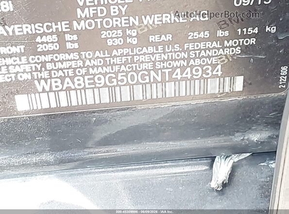 WBA8E9G50GNT44934 2016 BMW 3 SERIES Brown Вид підкапотного простору