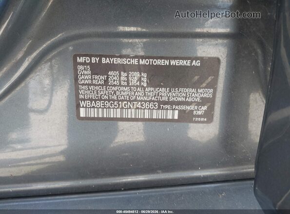 WBA8E9G51GNT43663 2016 BMW 3 SERIES Gray Widok komory silnika