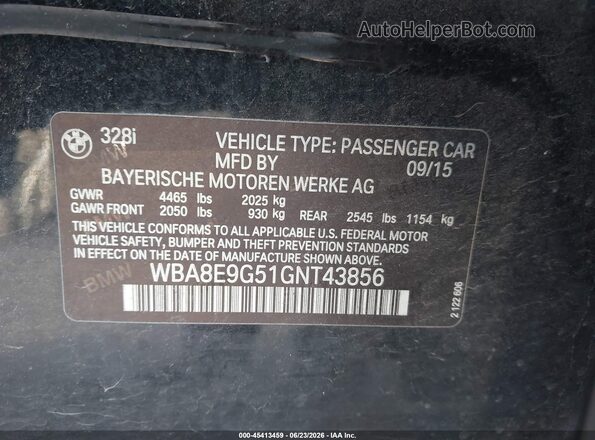 WBA8E9G51GNT43856 2016 BMW 3 SERIES Черный Вид подкапотного пространства
