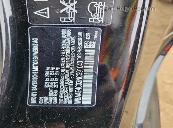 WBAAE4C03NCG91040 2022 BMW 8 SERIES Black VIN կոդի պիտակի տեսք