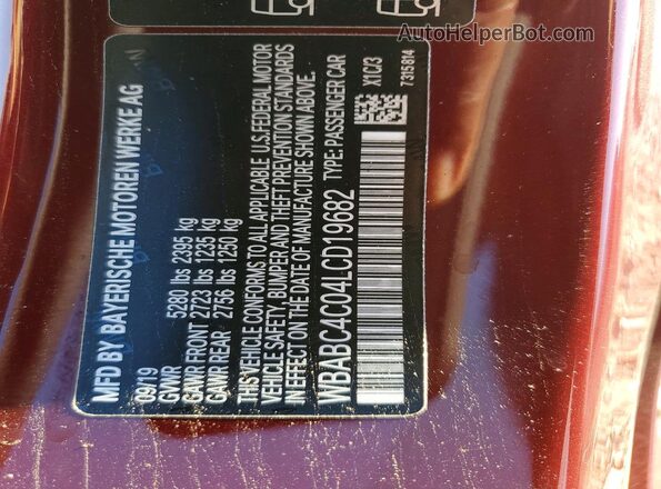 WBABC4C04LCD19682 2020 BMW M8 Burgundy Widok komory silnika