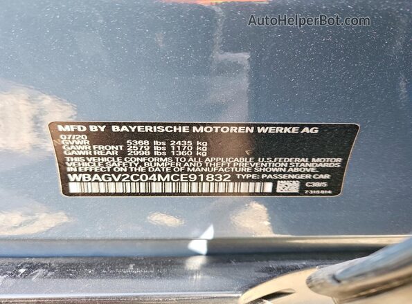 WBAGV2C04MCE91832 2021 BMW 8 SERIES Blue VIN sticker view