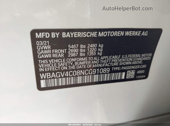 WBAGV4C08NCG91089 2022 BMW 8 SERIES White ძრავის განყოფილების ხედი