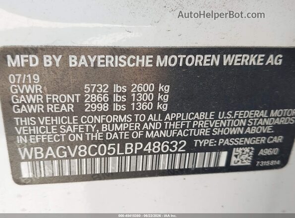 WBAGV8C05LBP48632 2020 BMW M8 White Vista del compartimento del motor