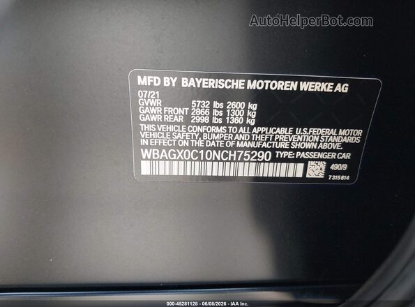 WBAGX0C10NCH75290 2022 BMW ALPINA Black ძრავის განყოფილების ხედი