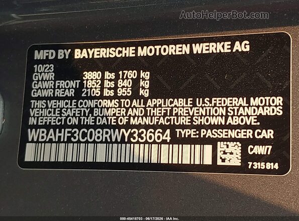 WBAHF3C08RWY33664 2024 BMW Z4 Silver 
