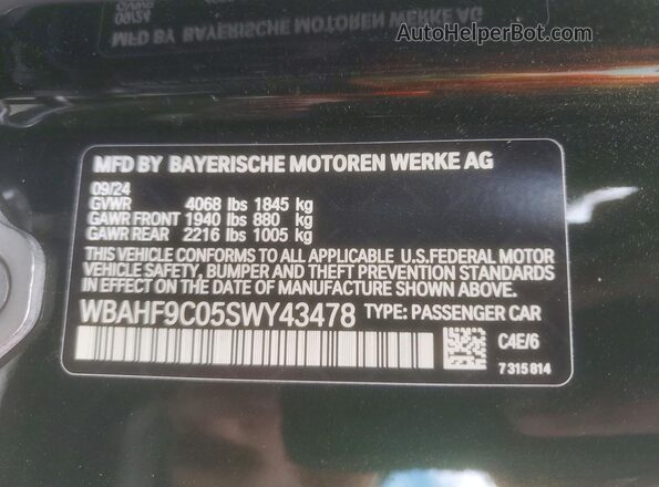 WBAHF9C05SWY43478 2025 BMW Z4 Green Вид наклейки з VIN-кодом