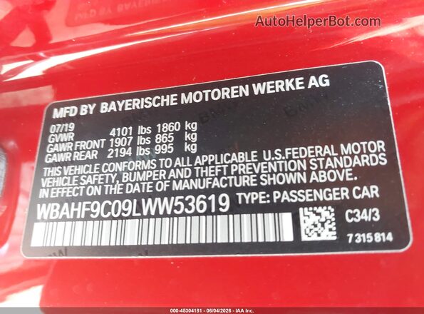 WBAHF9C09LWW53619 2020 BMW Z4 Красный Вид подкапотного пространства