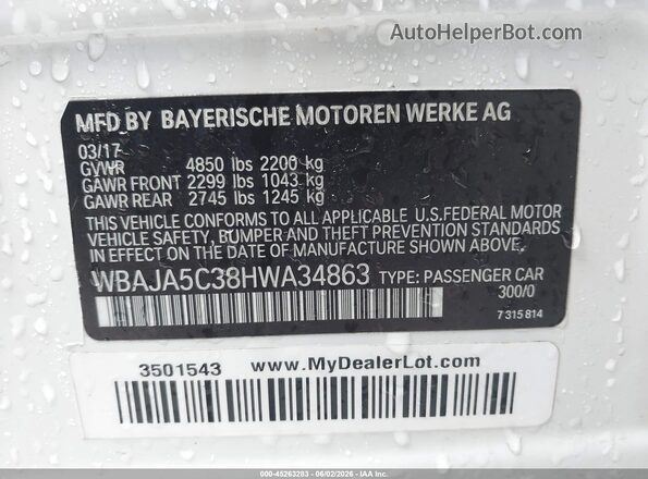 WBAJA5C38HWA34863 2017 BMW 5 SERIES White Engine compartment view