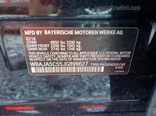 WBAJA5C55JG899627 2018 BMW 5 SERIES Black Vista del compartimento del motor