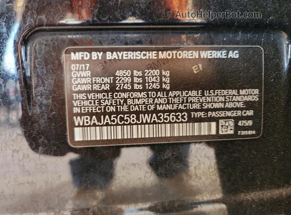 WBAJA5C58JWA35633 2018 BMW 5 SERIES Black Engine compartment view