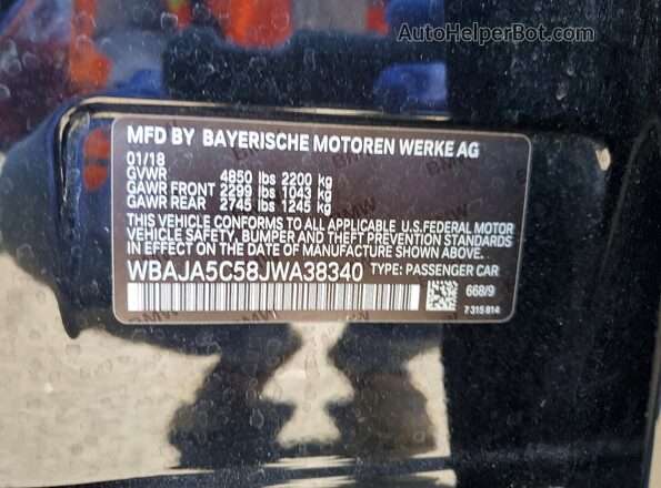 WBAJA5C58JWA38340 2018 BMW 5 SERIES Black 
