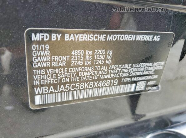 WBAJA5C58KBX46819 2019 BMW 5 SERIES Черный Вид наклейки с VIN-кодом