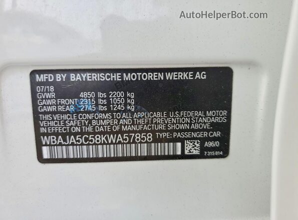 WBAJA5C58KWA57858 2019 BMW 5 SERIES White Vista del compartimento del motor