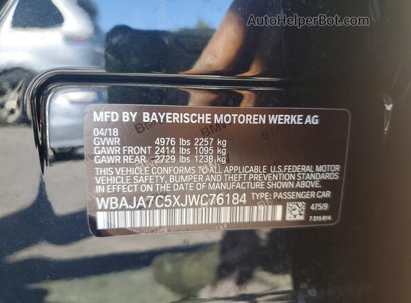 WBAJA7C5XJWC76184 2018 BMW 5 SERIES Black Շարժիչի բաժամունքի տեսք