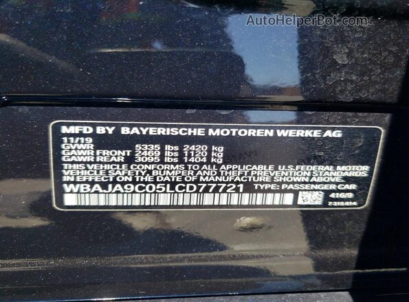 WBAJA9C05LCD77721 2020 BMW 5 SERIES Blue 