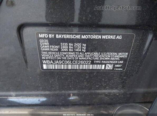 WBAJA9C06LCE26022 2020 BMW 5 SERIES Gray Вид підкапотного простору