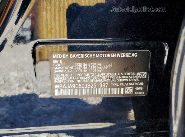 WBAJA9C50JB251987 2018 BMW 5 SERIES Black Vista de la etiqueta del VIN
