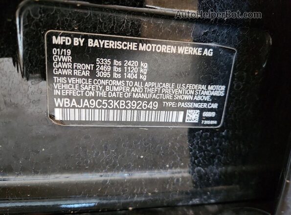 WBAJA9C53KB392649 2019 BMW 5 SERIES Black 