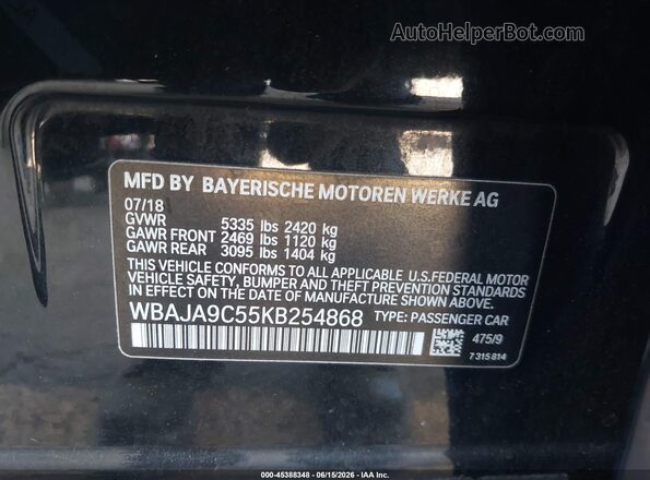 WBAJA9C55KB254868 2019 BMW 5 SERIES Черный Вид подкапотного пространства