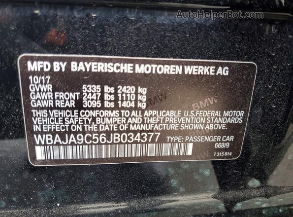 WBAJA9C56JB034377 2018 BMW 5 SERIES Black Widok naklejki z numerem VIN